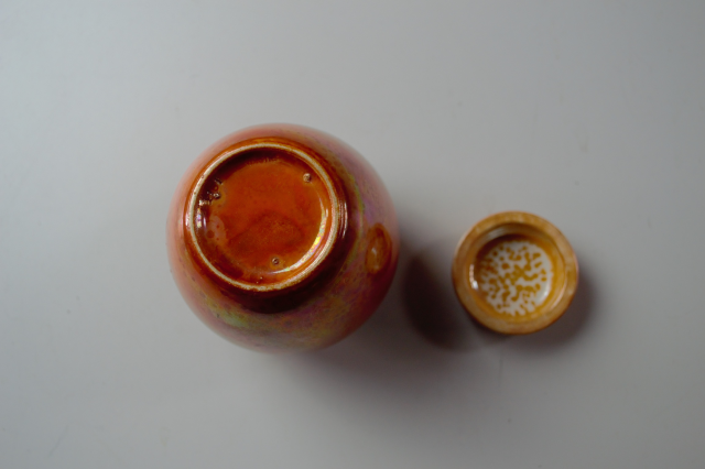 Ruskin Pottery Orange Lustre Ginger Jar.