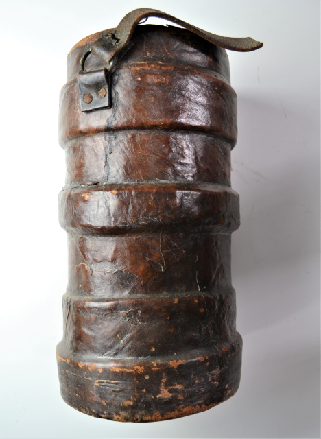 Early 20th century leather cordite carrier.