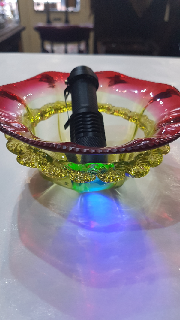 Uranium And Cranberry Moulded Glass Bowl.