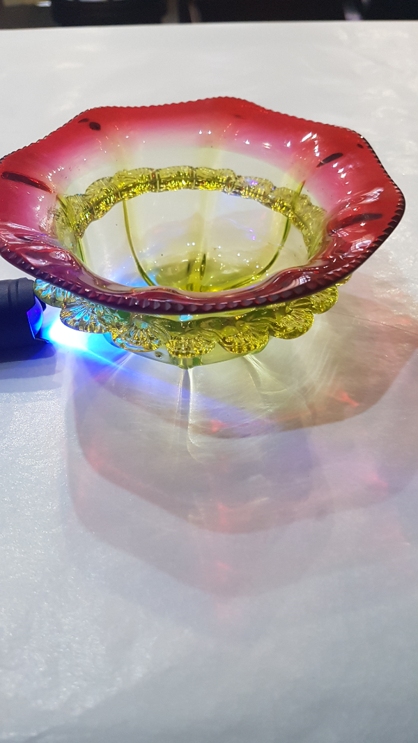 Uranium And Cranberry Moulded Glass Bowl.