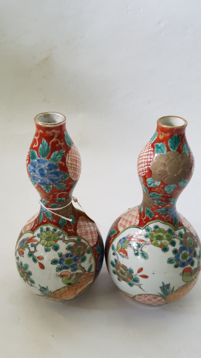 A Pair Of 19th Century Japanese Vases Of  Gourd Form With Cartouches