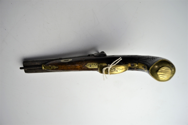 French Double Barrelled Percussion Lock Pistol