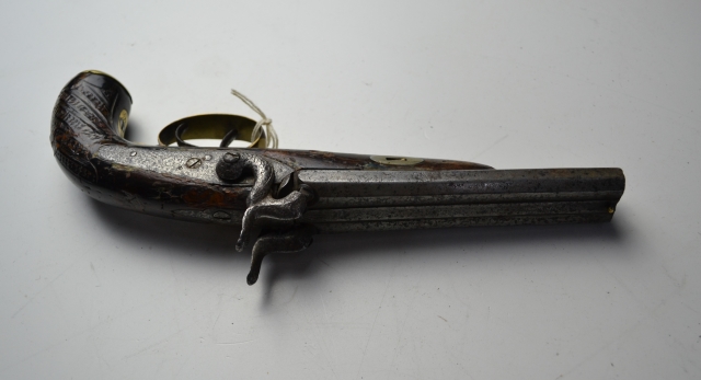 French Double Barrelled Percussion Lock Pistol