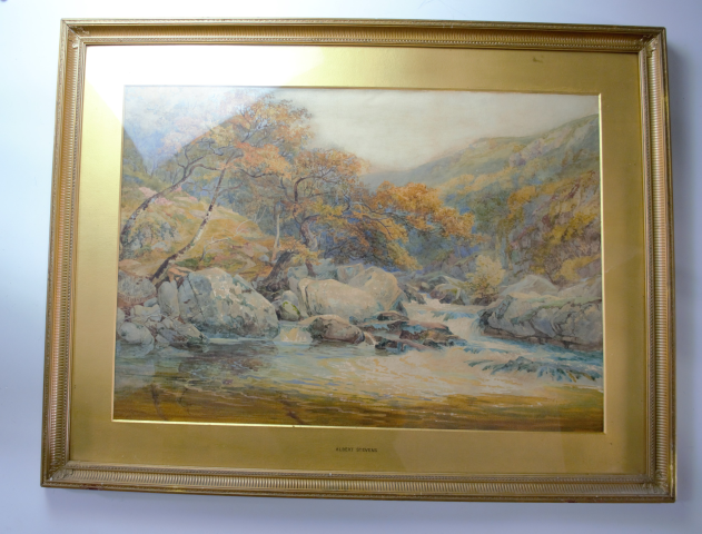 Watercolour, 'Between Lynmouth Waters Meet, N Devon' by Albert Stevens. [1842-1902].