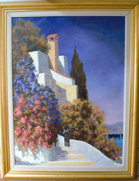 &#34;L&#39; Escalier De Vincent&#34; Signed by Vincent [French Contemporary Artist, Dated 1993, Oil on Canvas.