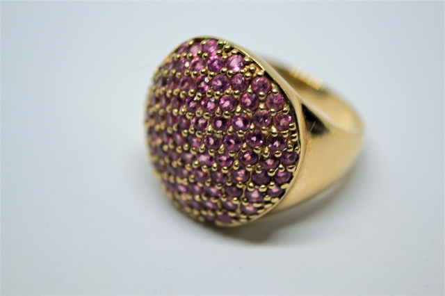 A 9ct Gold With Pink Stone Dress Ring.