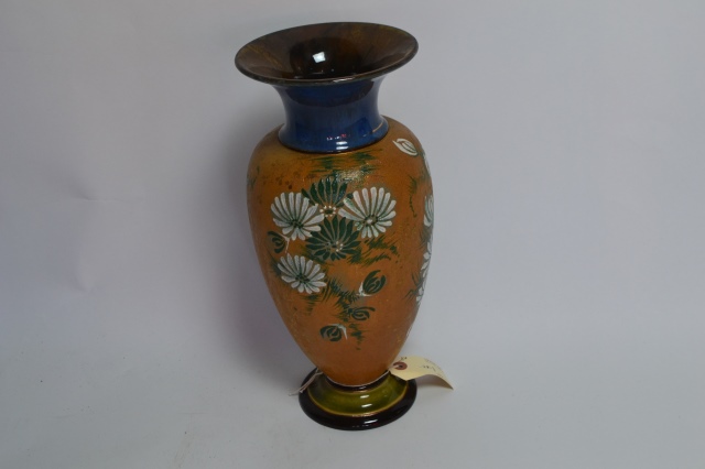 Large Slaters Patent Vase with Flower Decoration on a Sheen Ground.