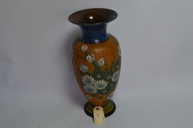 Large Slaters Patent Vase with Flower Decoration on a Sheen Ground.