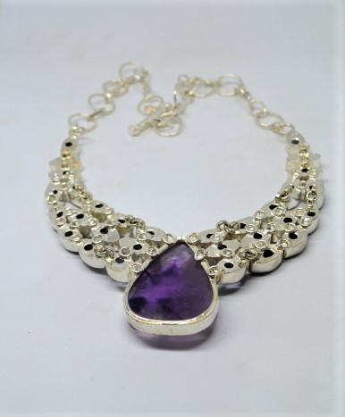 925 Silver Necklace With Amethyst.
