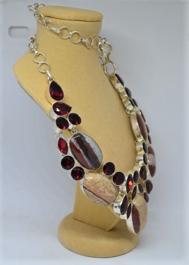 925 Silver Necklace with Jasper and Garnet