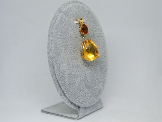14k Yellow Gold Pendant with Oval Shape Citrine Suspending Pearl Shape Citrine Drop.
