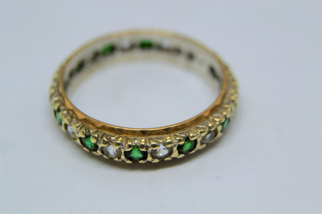 9ct Gold with Emerald and White Sapphire Ring.