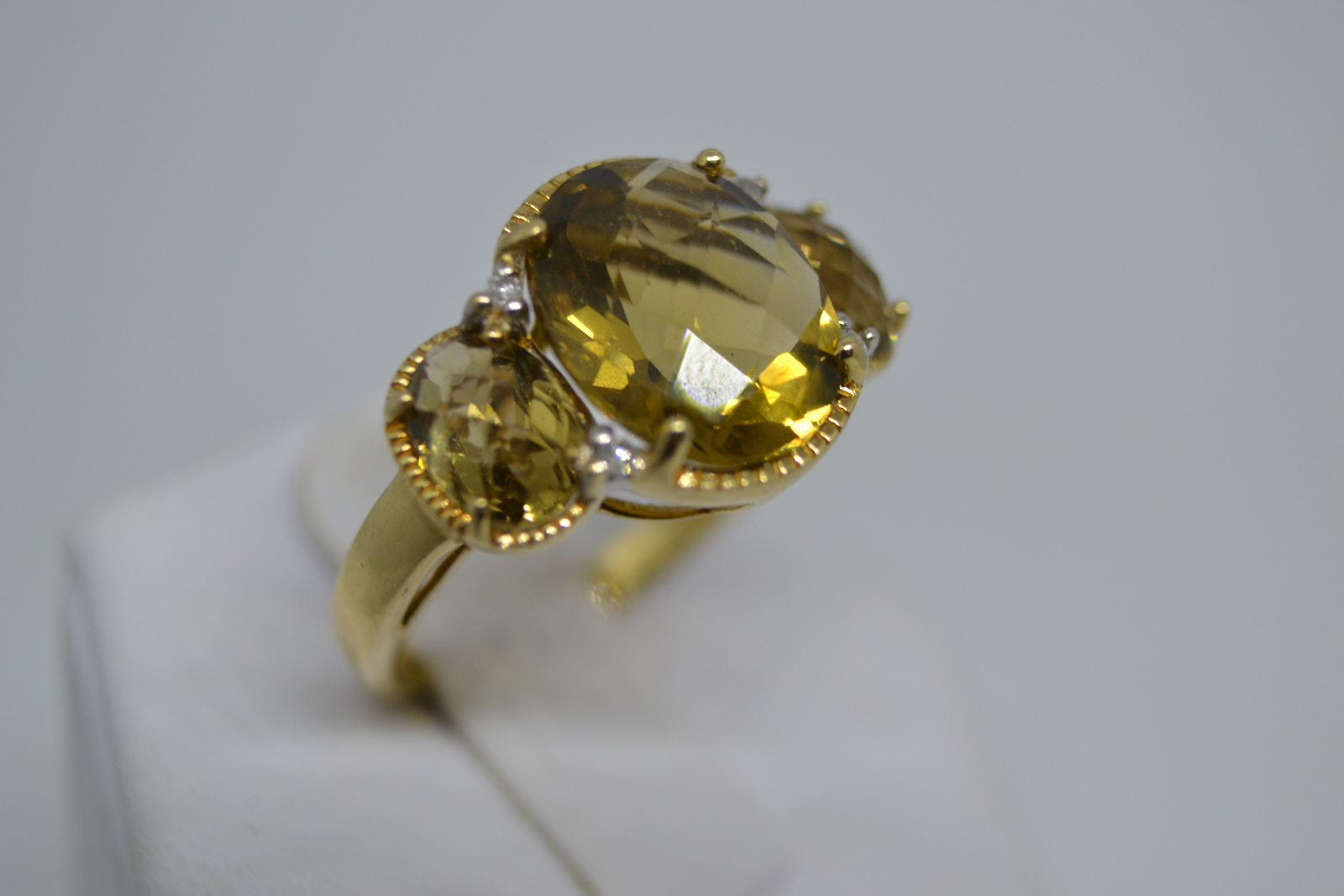 A 9ct Gold Yellow Topaz  And Diamond Dress Ring