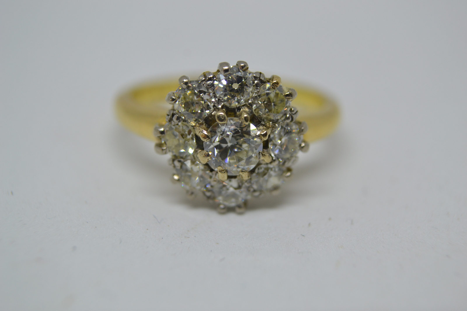 An 18 ct Gold  Diamond Flower Head Cluster Ring