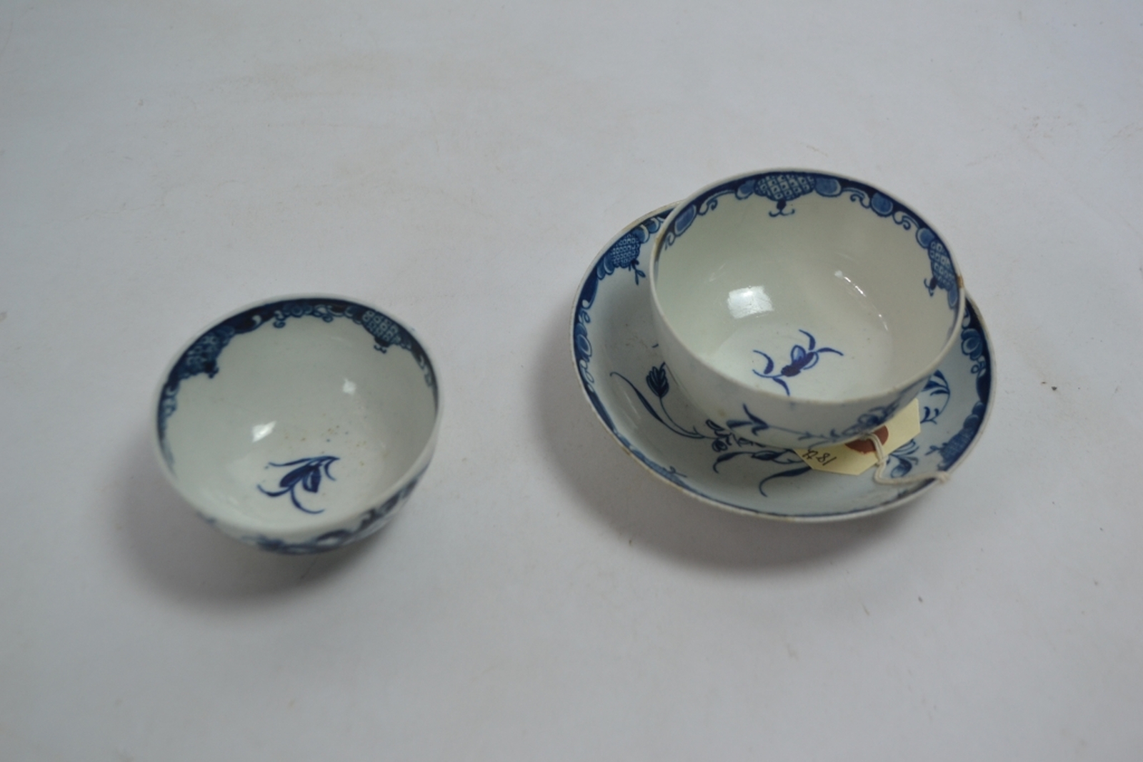 An 18th Century Worcester Underglaze Blue Teabowl and Saucer Decorated in the Mansfield Pattern,