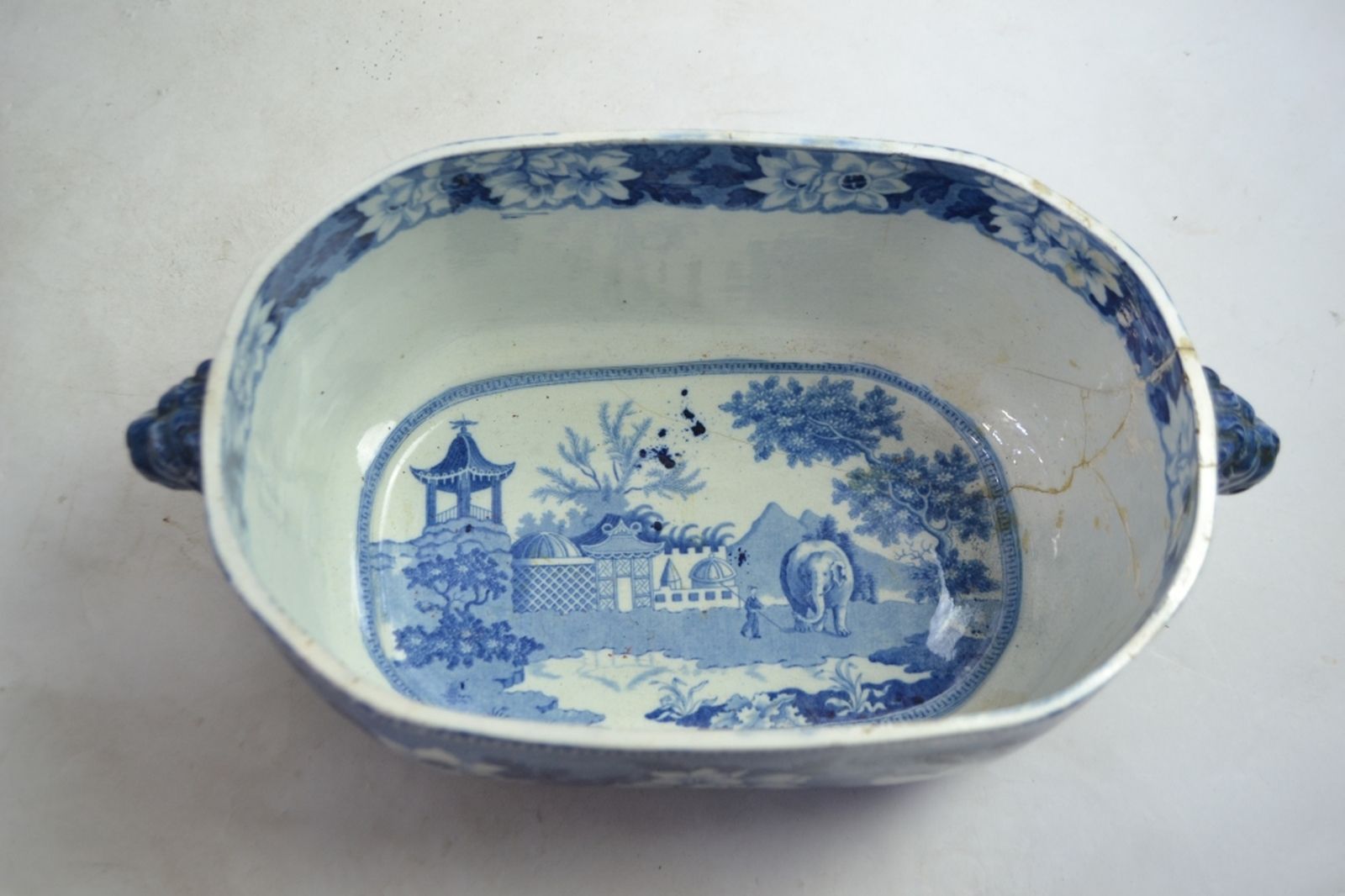 A large 19th Century Rogers Blue and White Rounded Rectangular Tureen and Cover