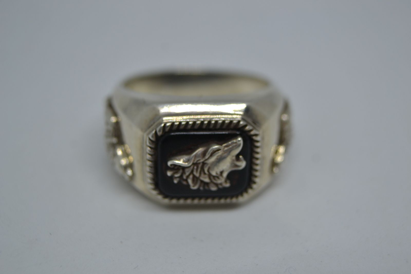 Silver Ring with Onyx and Wild Boar.