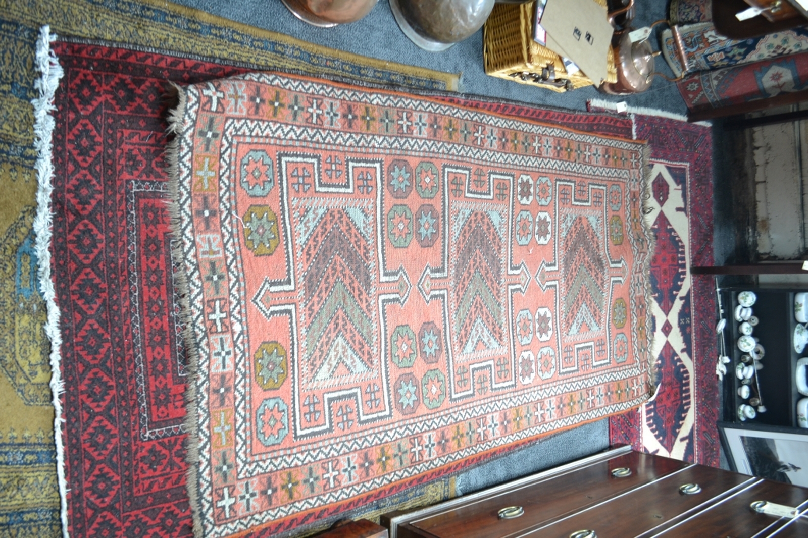 !9th century knotted wool carpet.