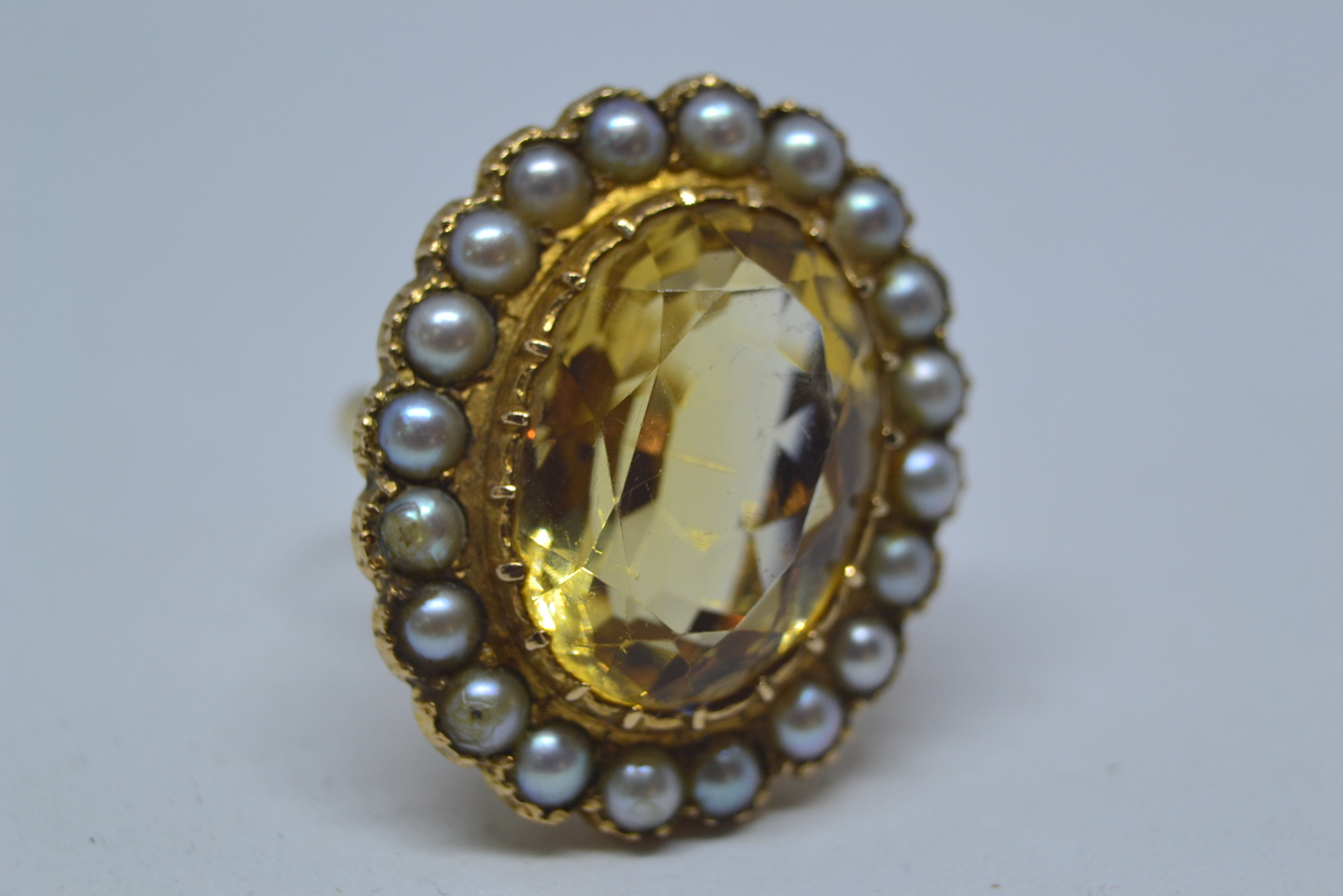 9ct gold citreen and split pearl cluster ring