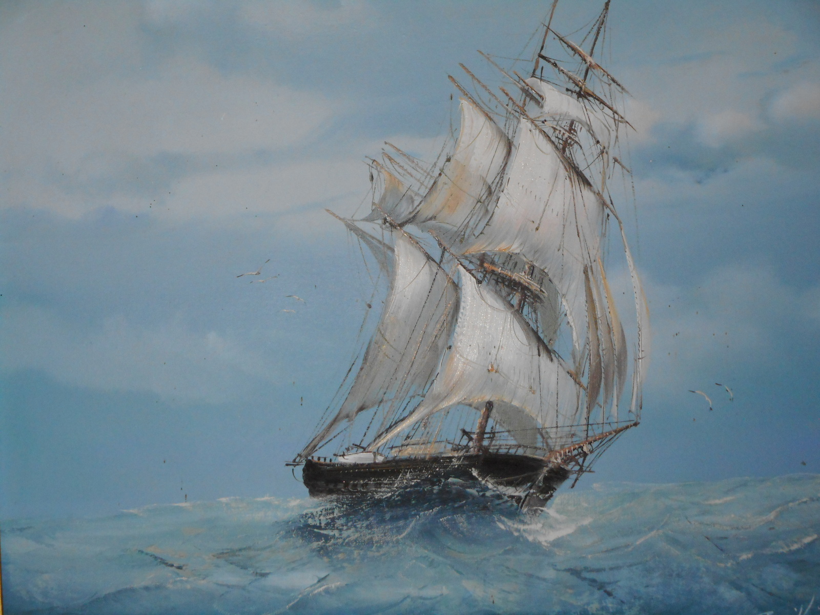 Sailing ship oil painting by Baill