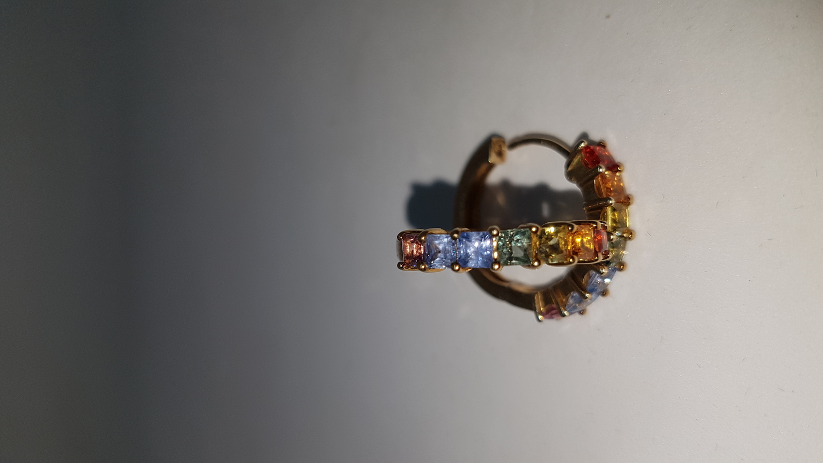 A Pair Of 9 ct Gold Multi-Coloured Sapphire Hoop Earrings