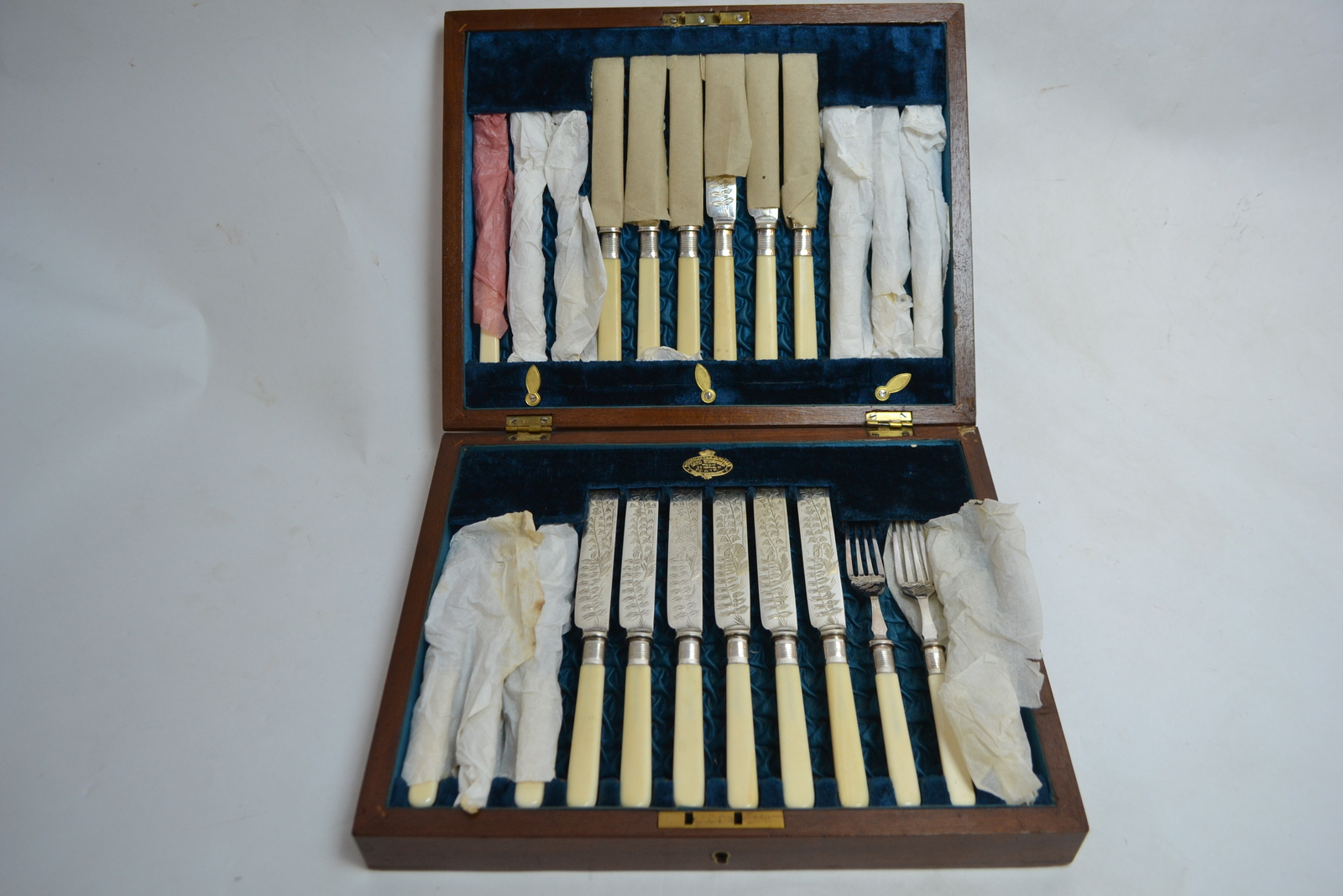 Large Victorian Mahogany cased silver plated canteen of knives and forks