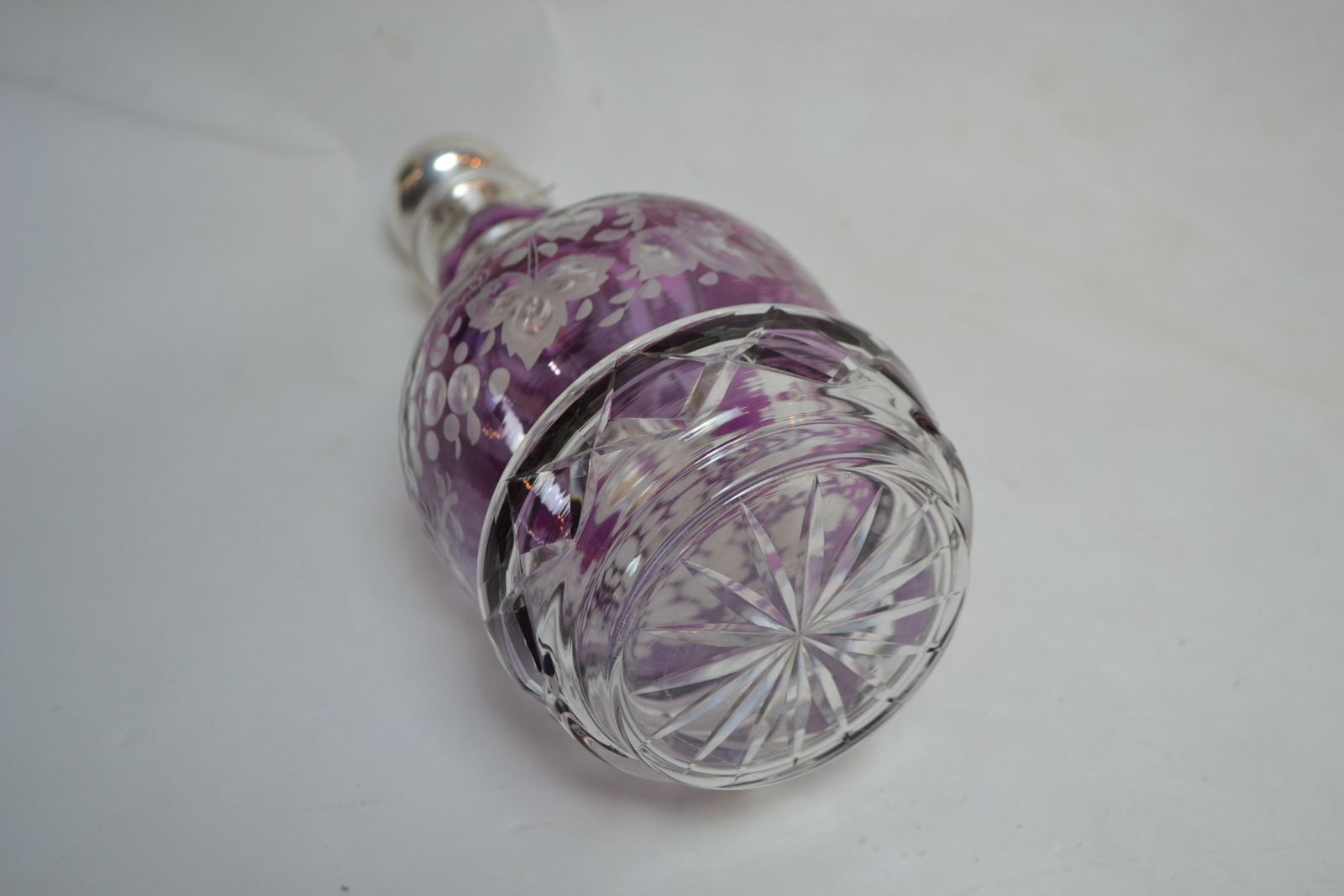 Continental silver and Bohemian glass Decanter with purple glass overlay