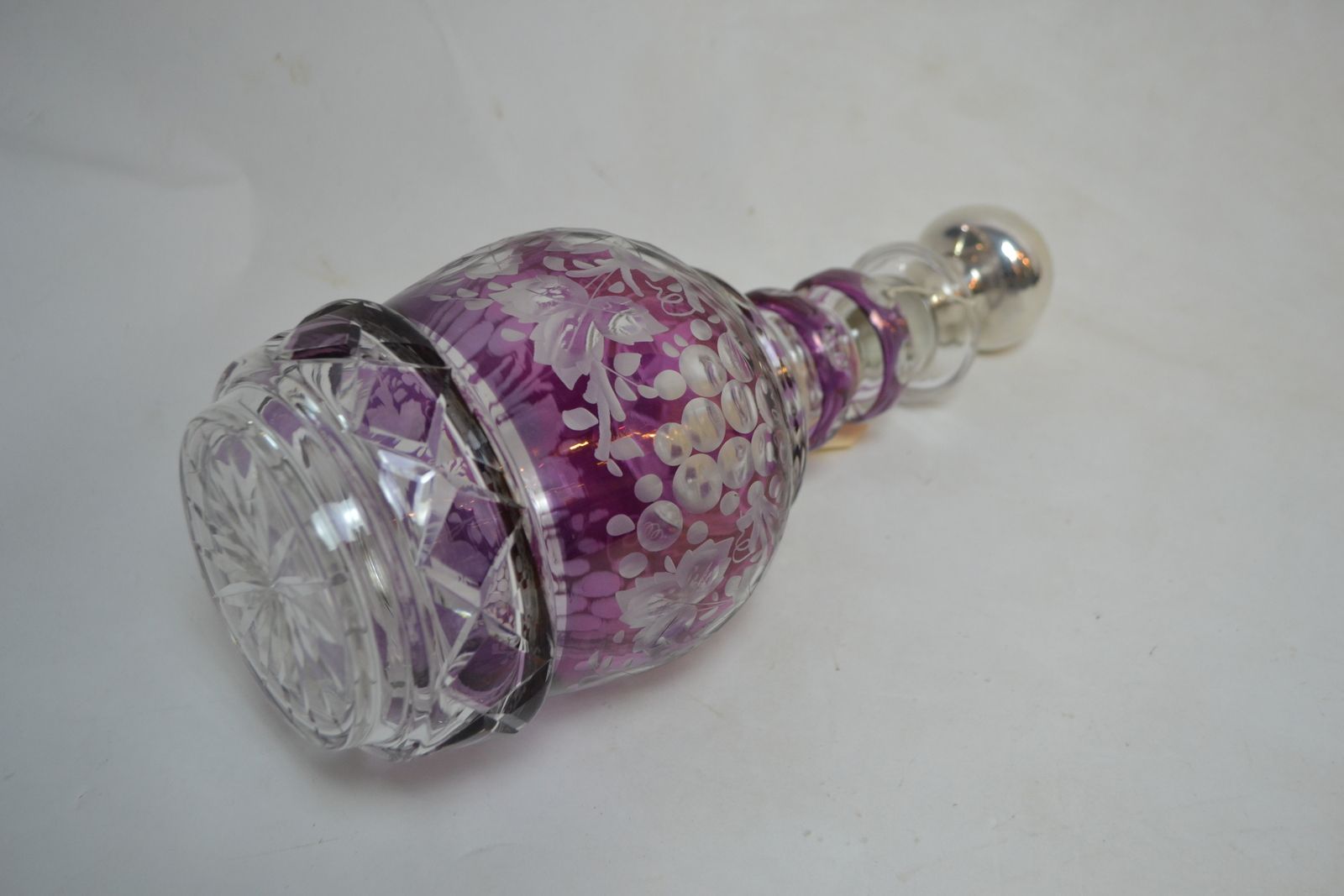 Continental silver and Bohemian glass Decanter with purple glass overlay