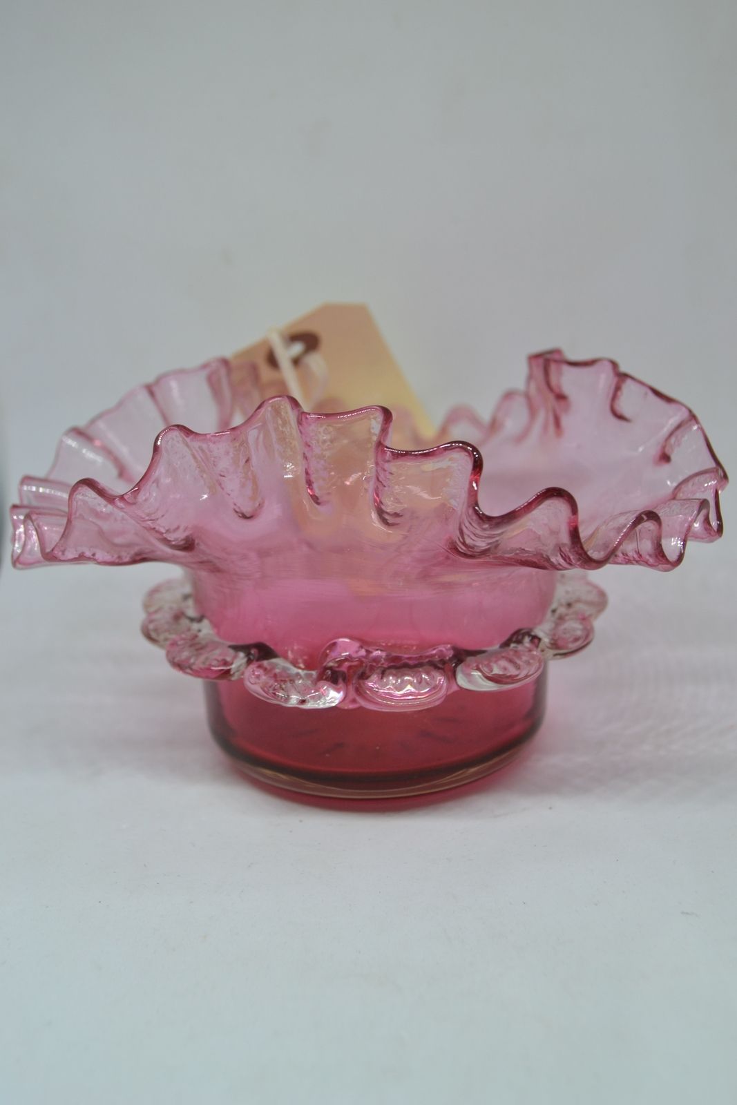 19th Century Cranberry Crimped Frill Glass Bowl.