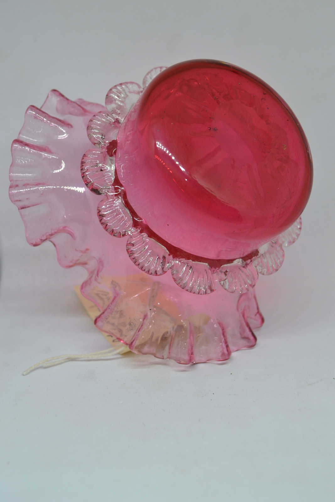 19th Century Cranberry Crimped Frill Glass Bowl.