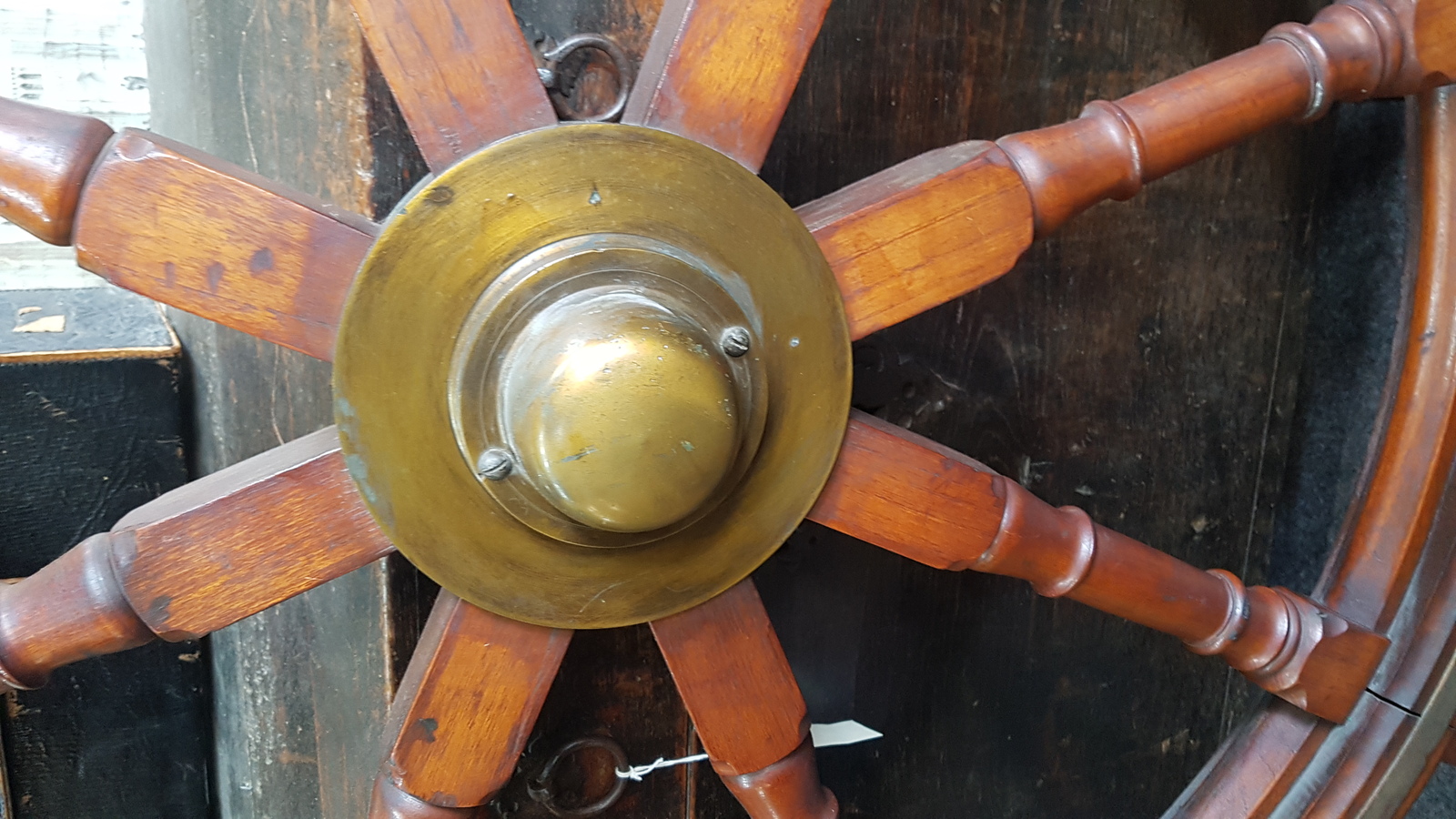 A Large Early 20th Century Pine And Brass Ships Wheel 
