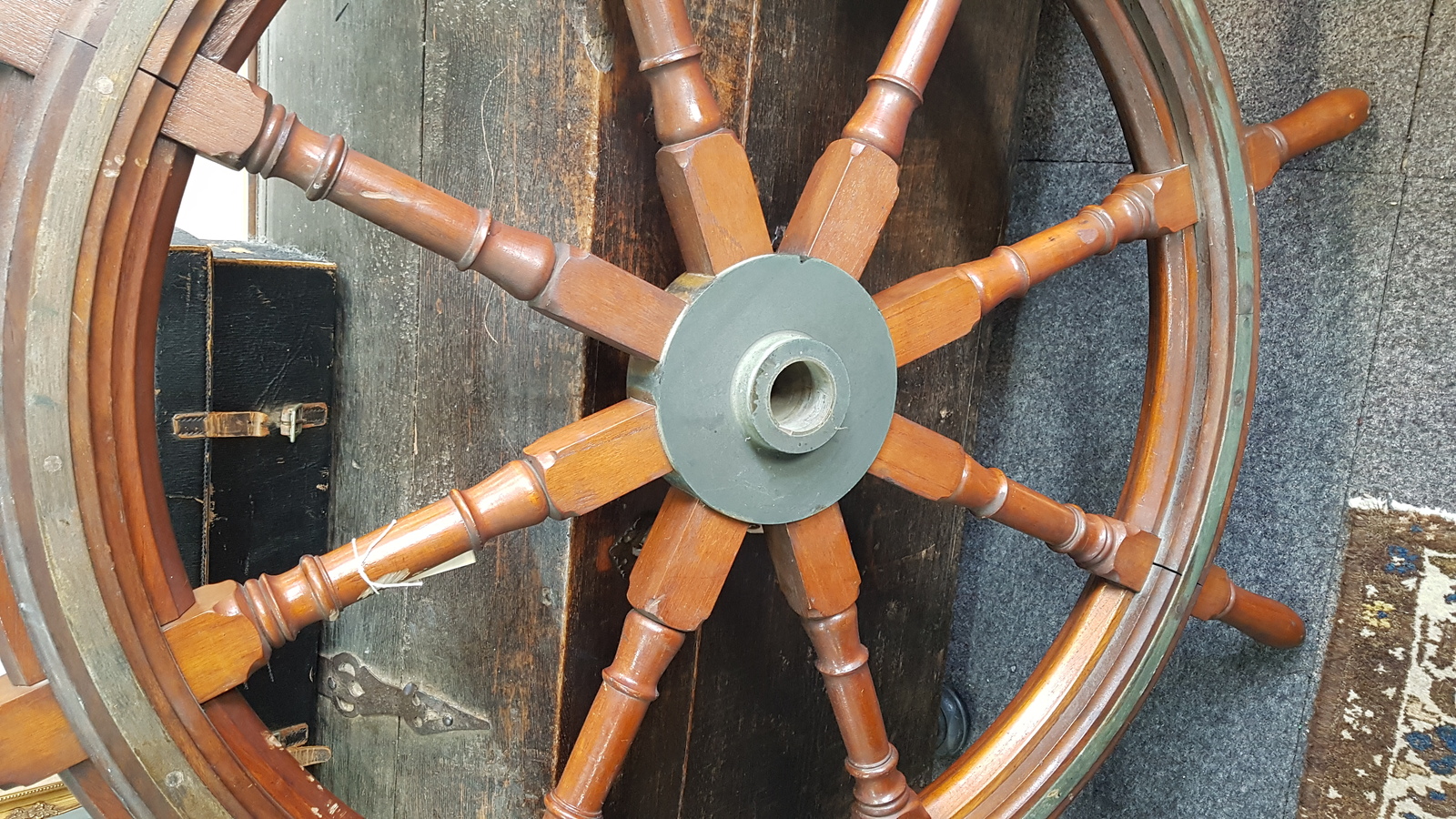A Large Early 20th Century Pine And Brass Ships Wheel 