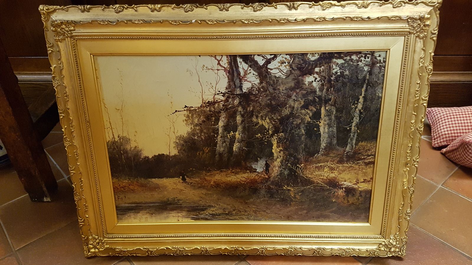 19th Century Oil Painting 'Camp Fire In Woods' by John Fox