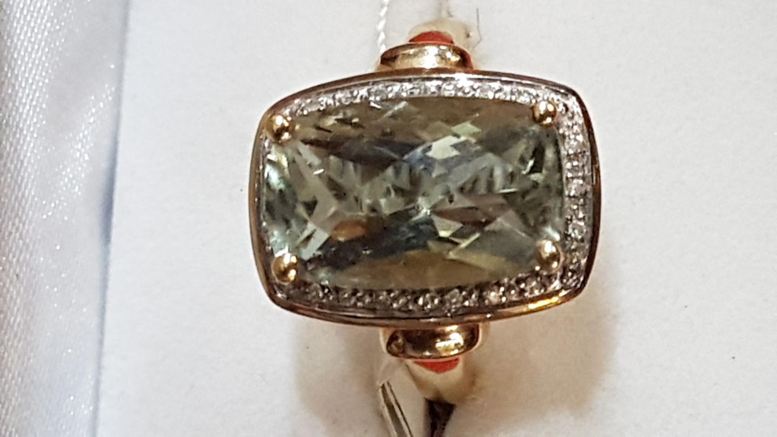 9ct Gold Cocktail Ring  Set With Large Aquamarine And Diamonds