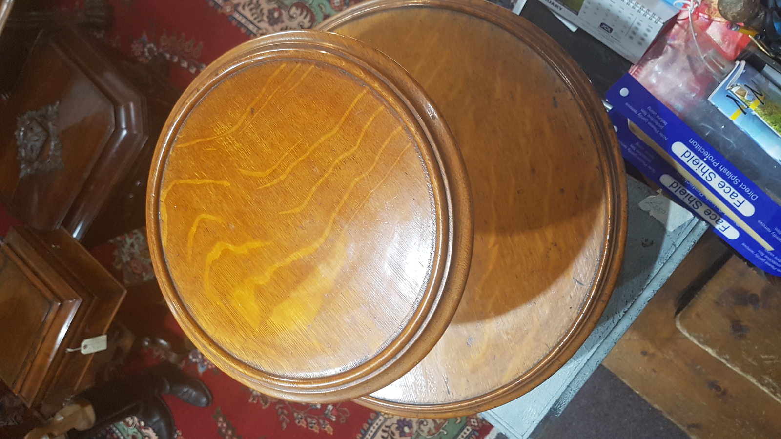 Rare! Victorian Oak Two Tier Lazy Susan Turntable