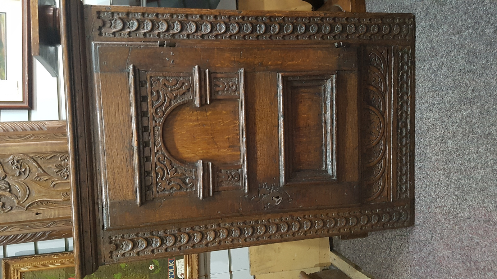 A 17th c. Carved  Oak Wall Hanging Cabinet