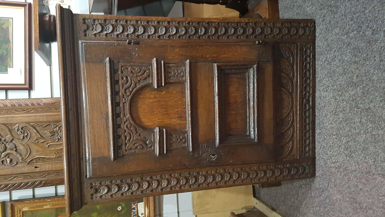 A 17th c. Carved  Oak Wall Hanging Cabinet