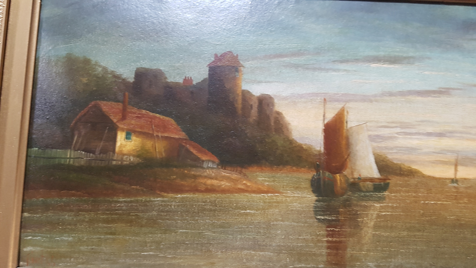 20th Century Coastal Scene Oil On Board Painting