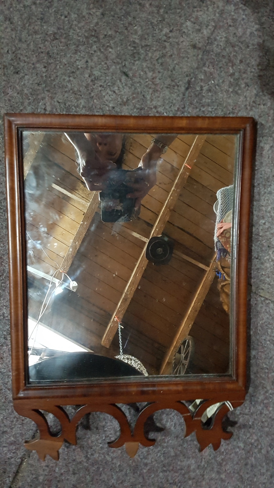 Small 19th C. Mahogany Fretwork Wall Mirror.