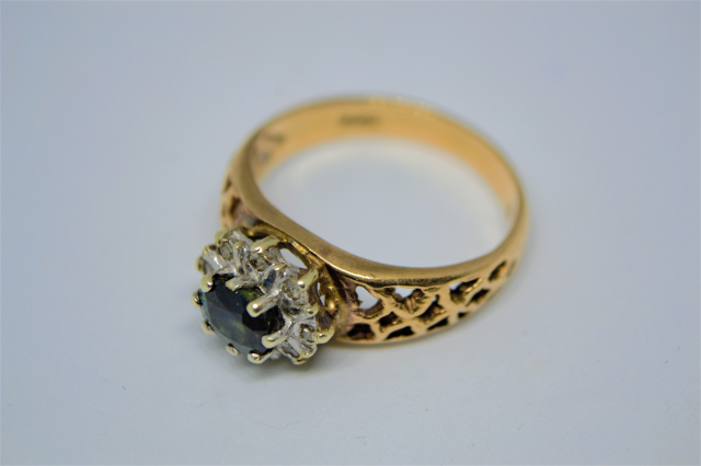 A 9ct Gold Sapphire and Diamond Ring.