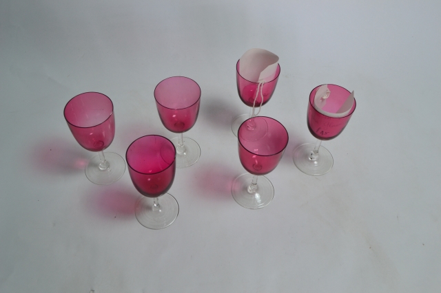 Set of Six Cranberry Glasses.