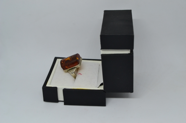 Art Deco Silver Ring with Amber