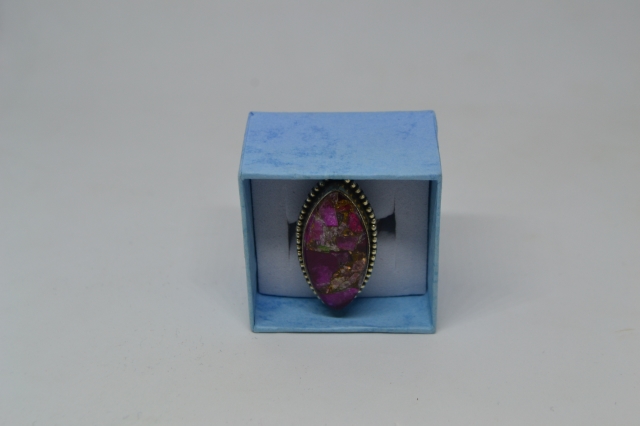 Silver Ring with Pink Copper Calcite.