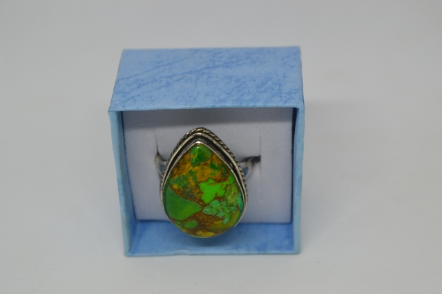 Silver Ring with Copper Green Turquoise.