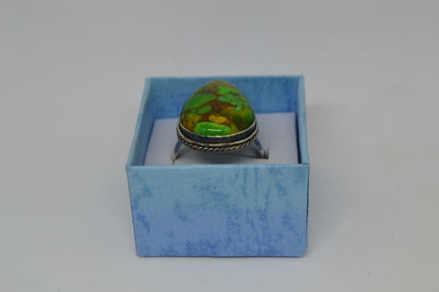 Silver Ring with Copper Green Turquoise.