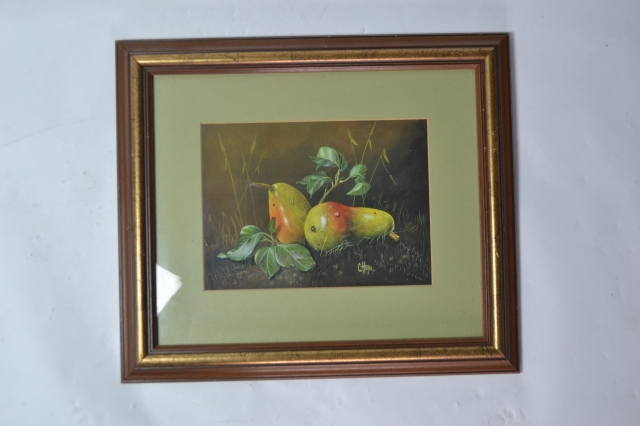Pair of Still Life Watercolours Displaying Pears and Apples by C Hope.