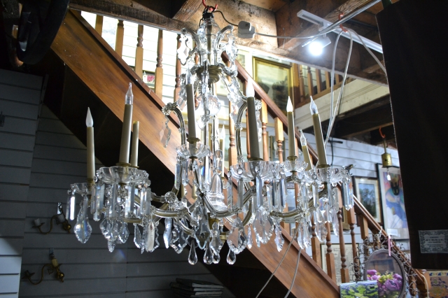 French Glass Mounted Gilded Six Branch Chandelier