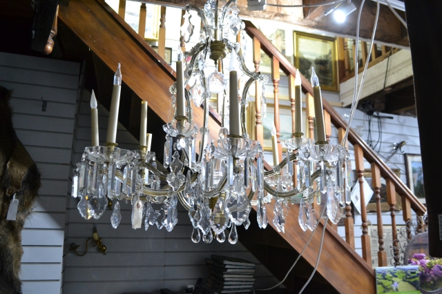 French Glass Mounted Gilded Six Branch Chandelier